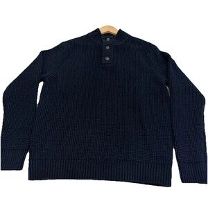 Old Navy Sweater Men’s L Navy Blue Henley Knit Long Sleeve High Neck Pullover